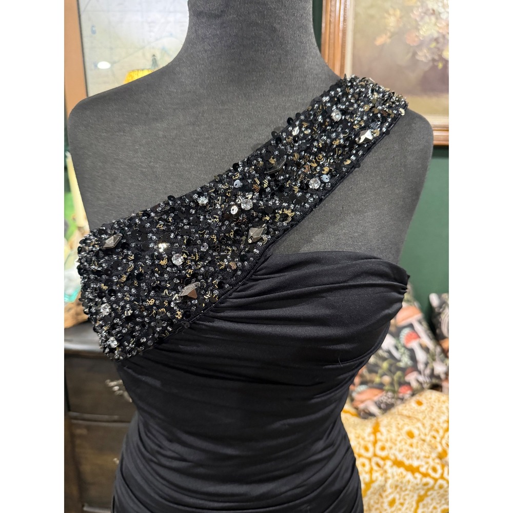 Nikibiki Womens Black One‎ Shoulder Ruched Bodycon Mini Dress Embellished Small